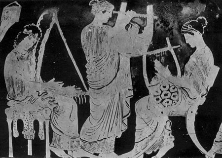 Harpe triangulaire ou Sambyké ou encore Sambuque. Grèce, -430, 